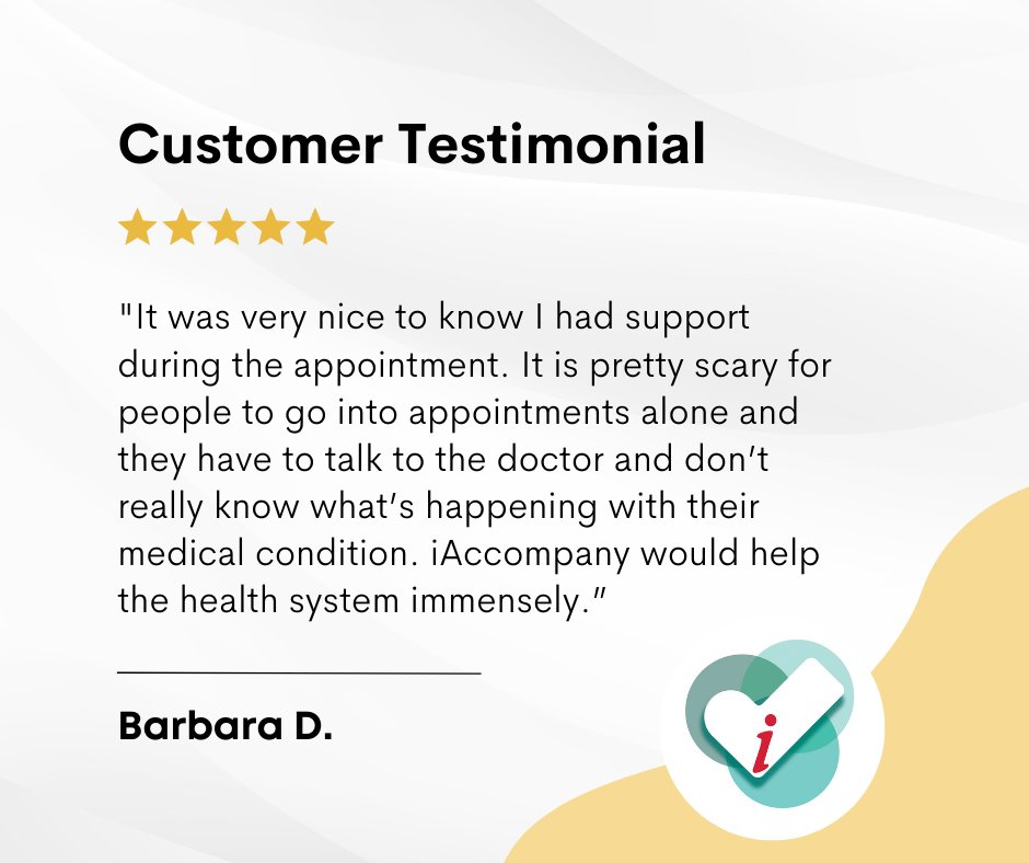 iAccompany_'s tweet photo. Barbara really enjoyed having an iAccompany nurse with her throughout her medical appointment as she helped keep her calm and relaxed throughout the meeting.

We can help you too! Visit the link in our bio to learn how ➡️ https://t.co/Vstpz8ndJd