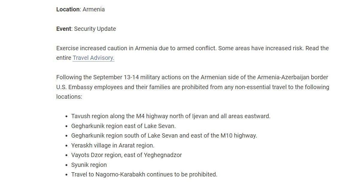 SaraAnjargolian's tweet photo. As the U.S. &amp; several European governments issue security warnings today of impending attacks on #Armenia by #Azerbaijan those same governments CAN STOP the attempted annihilation of a free, independent, democratic nation from the world map. Sanction Azerbaijan sanction them now. https://t.co/tUVmTNbiVC