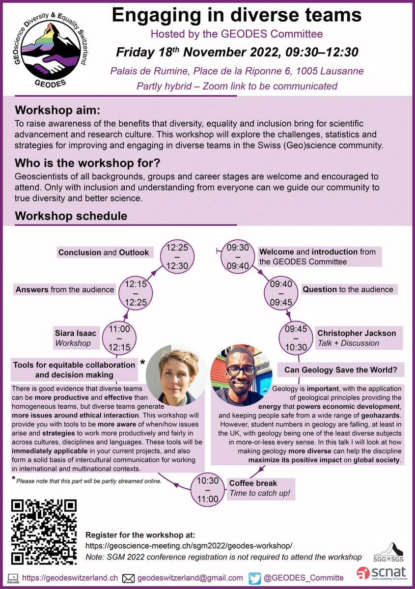 📢 Our next #workshop entitled "Engaging in diverse teams", taking place on Friday 18th November at #SGM2022 will be hybrid (onsite &amp; online). Everyone is encouraged to attend!
#WomenInSTEM #DiverseTeams #BetterScience
👉Register here (for free!): bit.ly/3CXq74Z