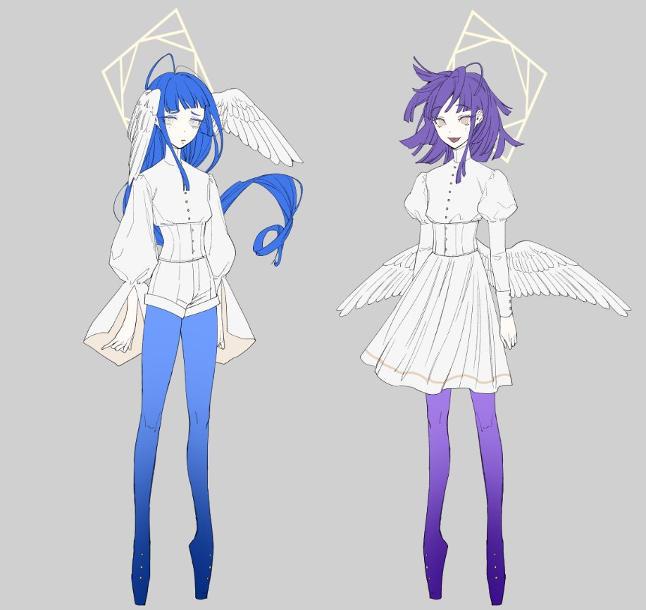 「人造天使ウルミエル(左)とアザナエル(右)少年型で双子 」|ミカド♓️るるる自動車のイラスト