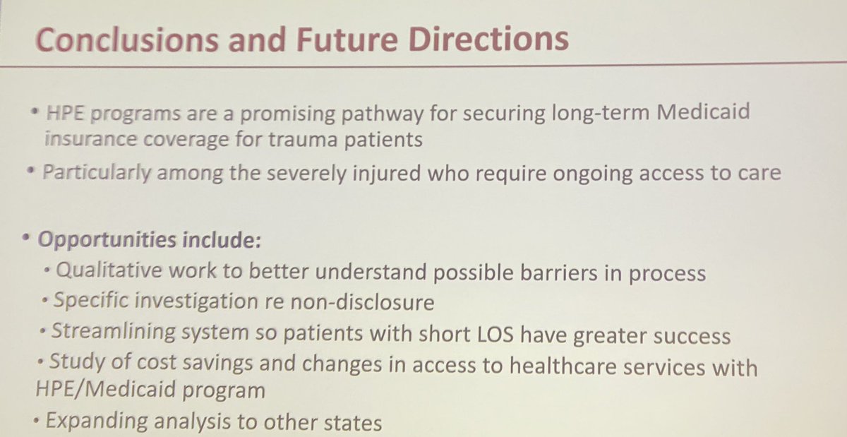 We are just beginning to understand the financial implications of injury on our patients.  The affordable care act allowed for expansion of Medicaid and some hospitals are better at helping patients sustain Medicaid.  This is great work at  #AAST2022!