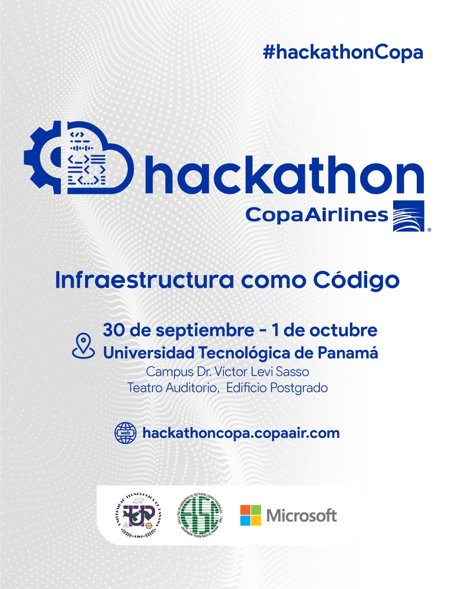 CopaAirlines's tweet photo. Regresa nuestro #hackathonCopa
Estudiantes universitarios de Panamá, que cursen carreras relacionadas a tecnologías de información y ciencias computacionales pueden obtener más información en la página https://t.co/BjHWDjAWPx o consultando al correo hackathoncopa@copaair.com. https://t.co/FYR01igpvg
