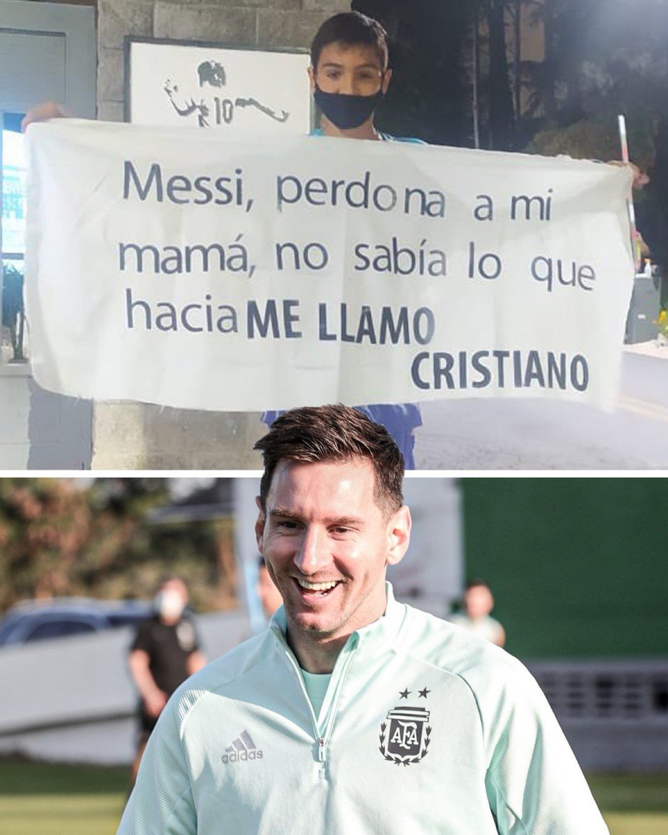 DashingYamal's tweet photo. Throwback to when a fan apologized to Messi because his mother named him “Cristiano” 😭😭 https://t.co/0TUBZck3Kw