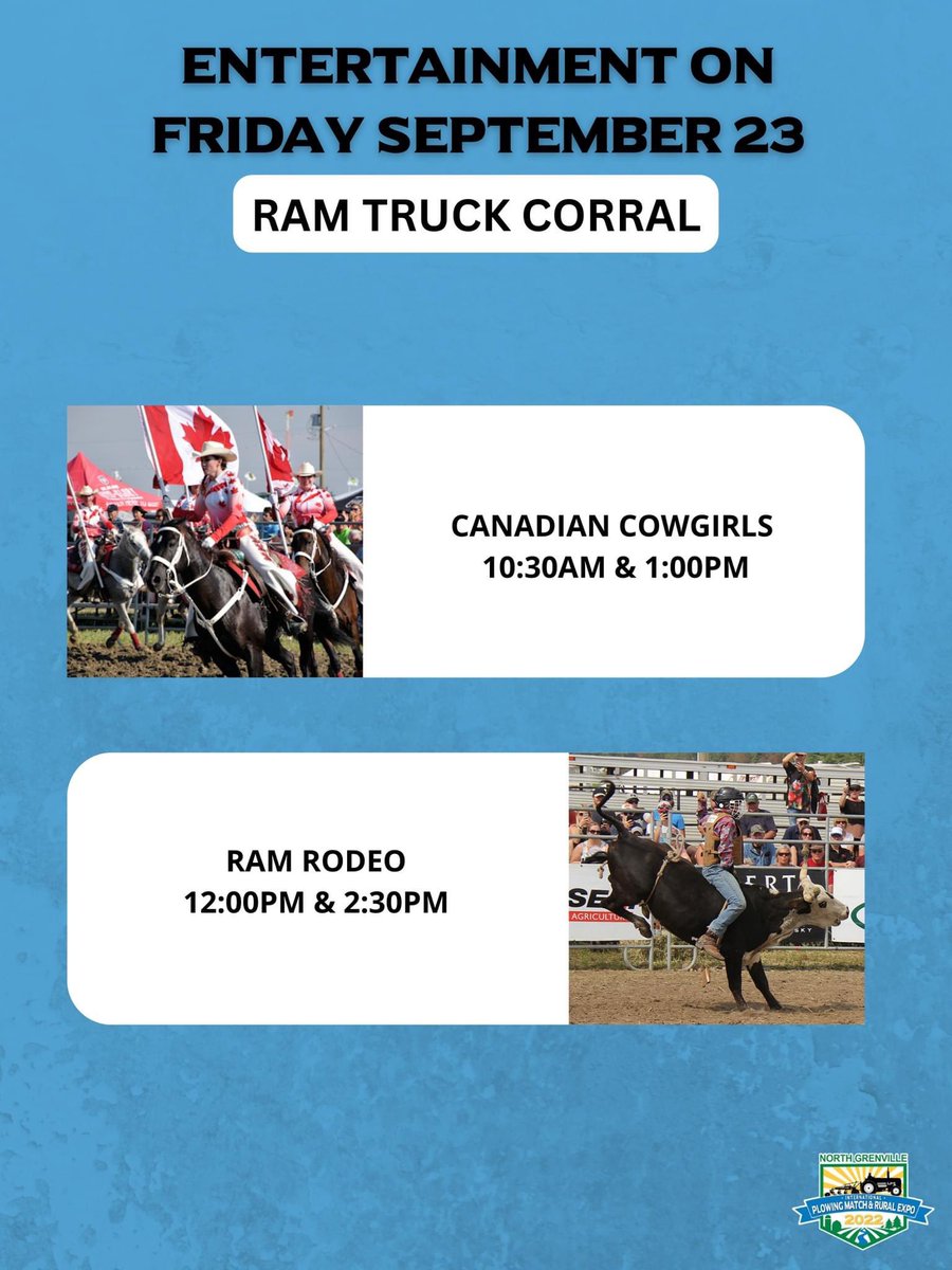 DAY 4! We have the Canadian Cowgirls and the Ram Rodeo continuing today! Helicopter rides are starting today and of course our music continues! Last day of the plowing competition! #IPM2022