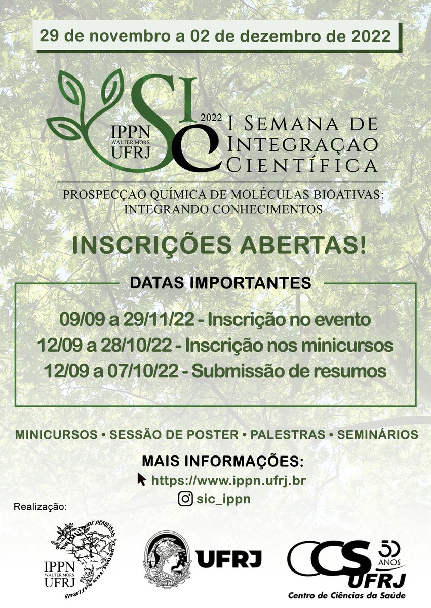 IPPN_UFRJ's tweet photo. 📢Inscrições  Abertas!!
Mais informações em: https://t.co/yAB1HsPuMQ https://t.co/bdpcQHj36O