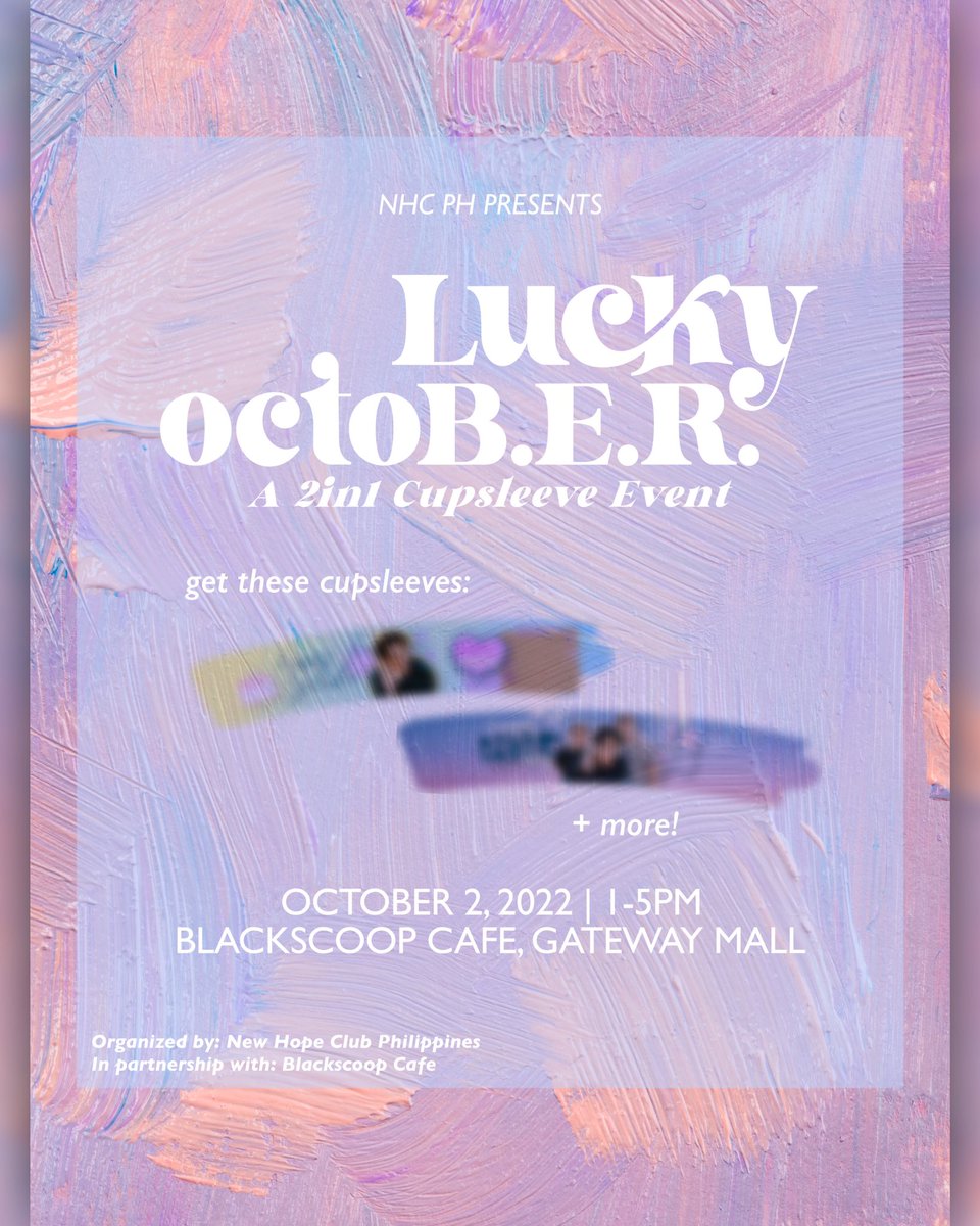 Official_NHCPH's tweet photo. ‼️VERY LIMITED SLOTS LEFT‼️

Celebrate Blake's 23rd Birthday and NHC's 7th Anniversary with us this October 2, 2022 @ Gateway Mall, Cubao!💜🪐  #LuckyOctoBER #CupsleeveEvent 

PRE-REGISTER HERE: https://t.co/PBJHyOiIO9 https://t.co/2XblFCzqGe
