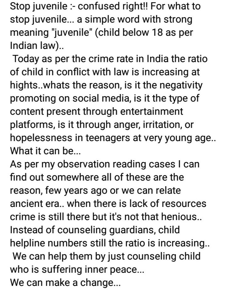 Harshita45000's tweet image. Small initiative for big change #myfirstblog#juvinile#awareness