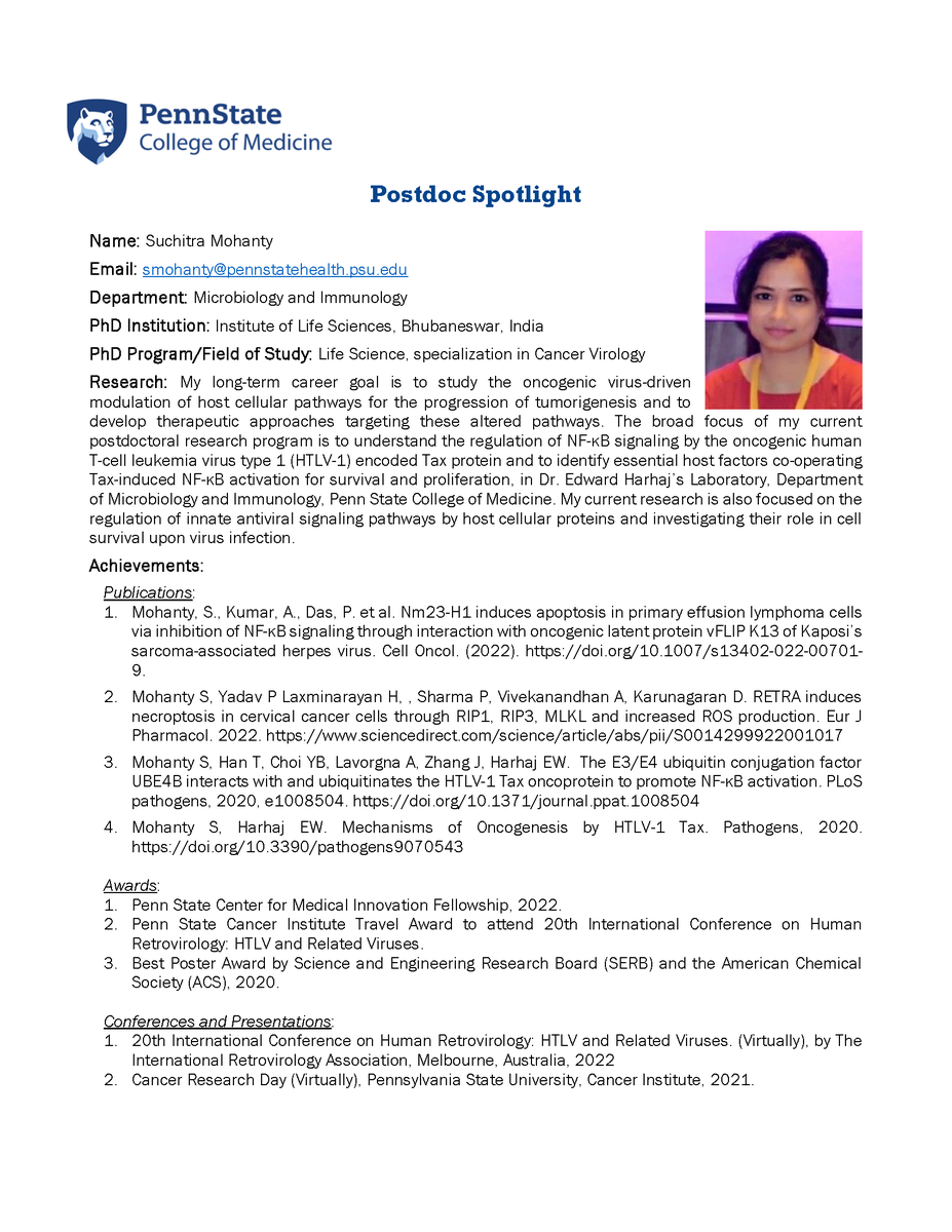 PSUCoMPostdoc's tweet photo. Today we feature two postdocs, Dr. Ashwinkumar Ganapathy and Dr. Suchitra Mohanty, as part of our postdoc spotlights for National Postdoc Appreciation Week!
#NPAW2022 https://t.co/w3EmcGJE6S