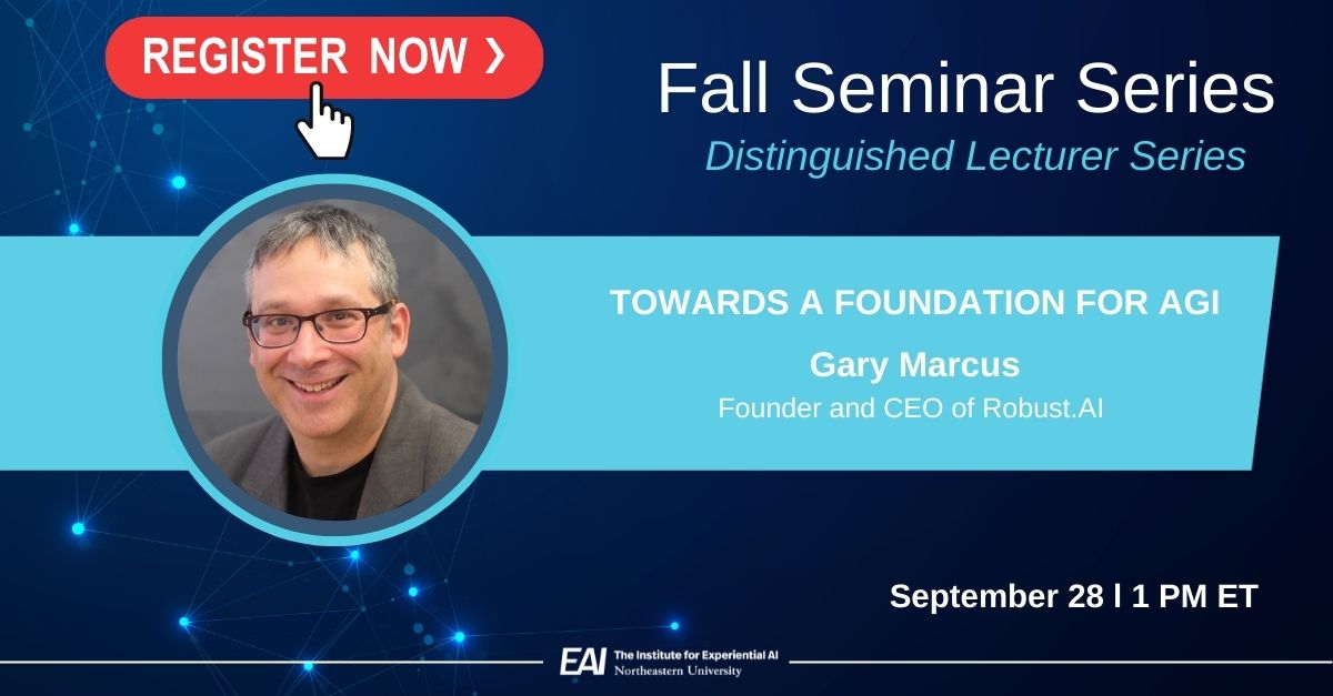 PolarBearby's tweet photo. [#letsAItogether] Wed, Sep 28th, at 1PM ET, the Instit. for @Experiential_AI of @Northeastern Univ. restarts its distinguished seminar series with @GaryMarcus, CEO of https://t.co/EP1tQAFp9j. He will discuss how to get a real foundation for AGI. 

Info at https://t.co/sRiNujYaRf https://t.co/fwwMne6Lra
