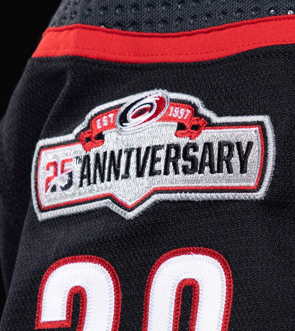 CAROLINA HURRICANES 25TH ANNIVERSARY PATCH PUCK STYLE JERSEY STANLEY CUP  CHAMPS