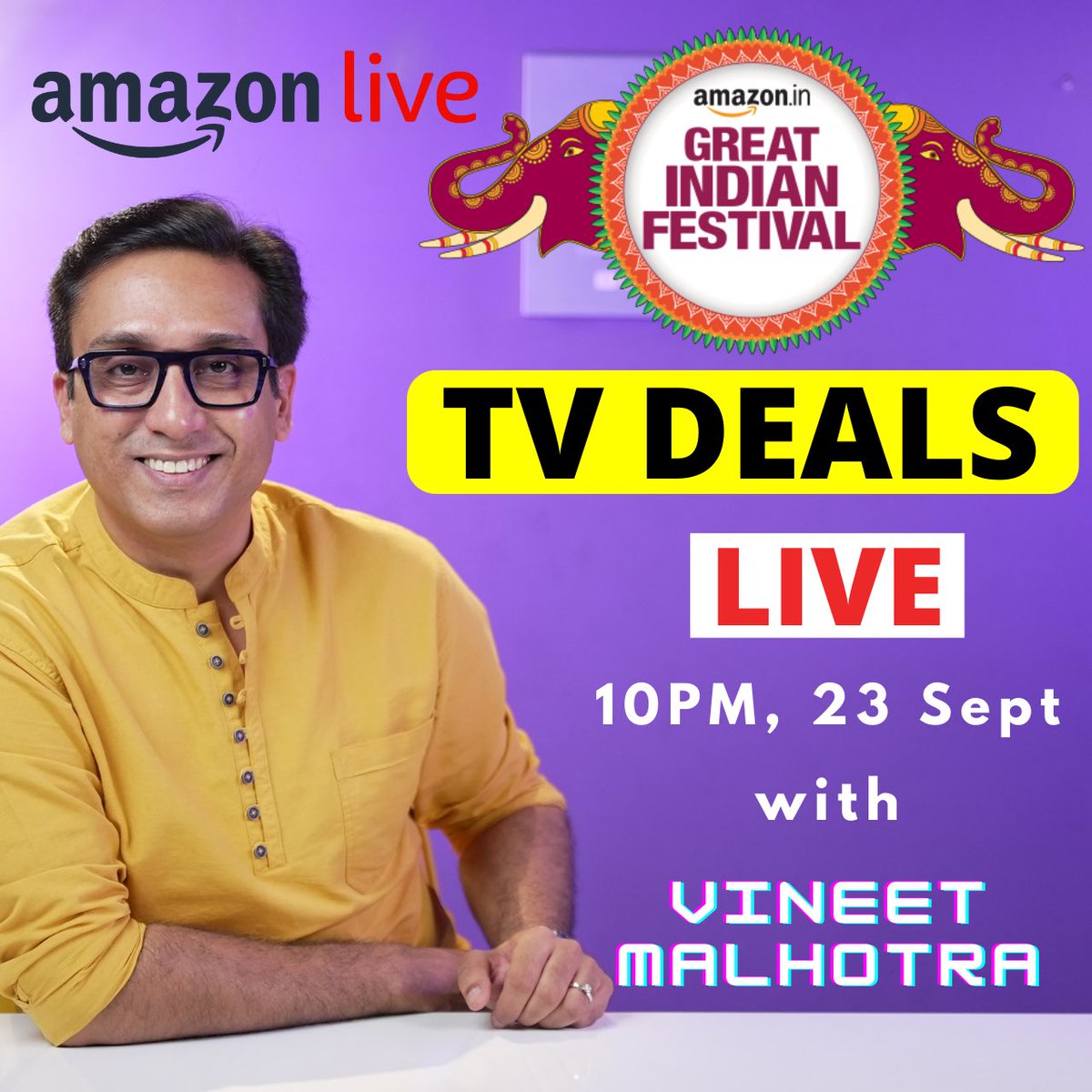 vm__one's tweet photo. Do you still have a question to ask? Join me on Amazon App Live at 10PM tonight and ask the question directly 🙏🏼

@amazonIN #GreatIndianFestival #vmone #trueview https://t.co/M3l3Ztfip1