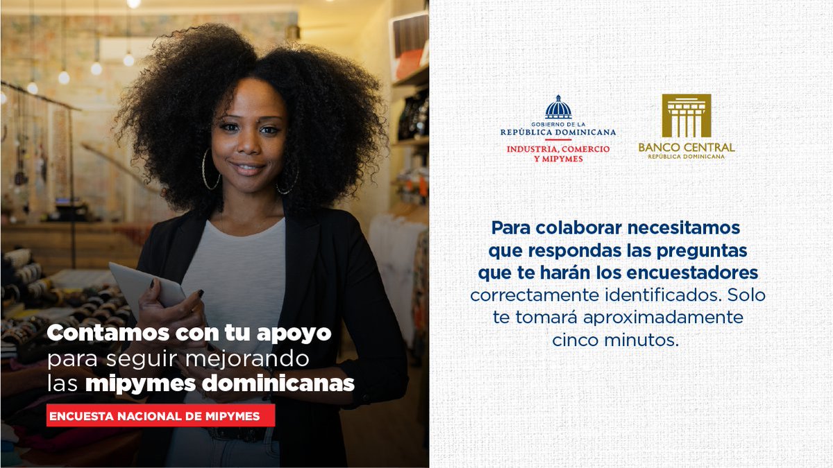 BancoCentralRD's tweet photo. ¡Colaborar es fácil! Solo necesitamos que respondas honestamente todas las preguntas que te harán los encuestadores.

Para confirmar la identidad del entrevistador puedes llamar al 809-221-9111 exts. 414 y 3935.

#EncuestaNacionalMipymes https://t.co/kk3PqoZU3G