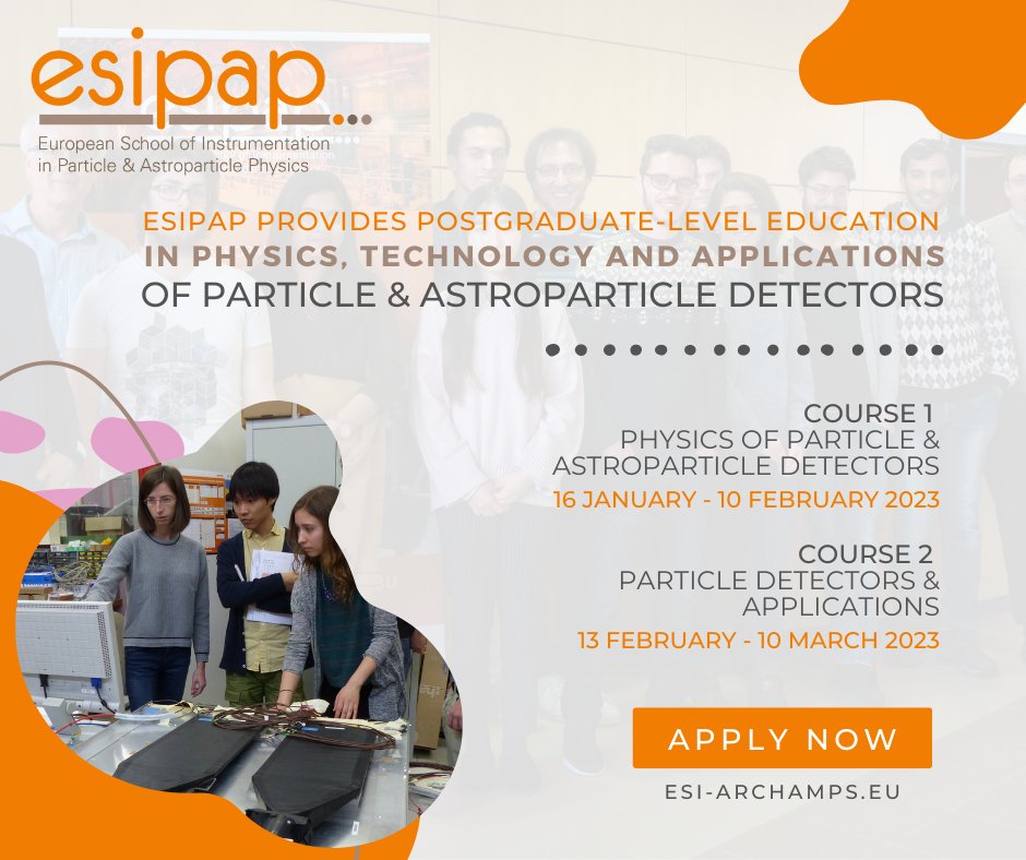 ESIArchamps's tweet photo. 🚀 You wish to embark upon a career in instrumentation for #particle and #astroparticle #physics? If so, #ESIPAP is a unique school in the world that will be an important step in your career!
Applications are open until 20 November:
👉 https://t.co/j1Xah3TzJo https://t.co/1VFZbdHzIe