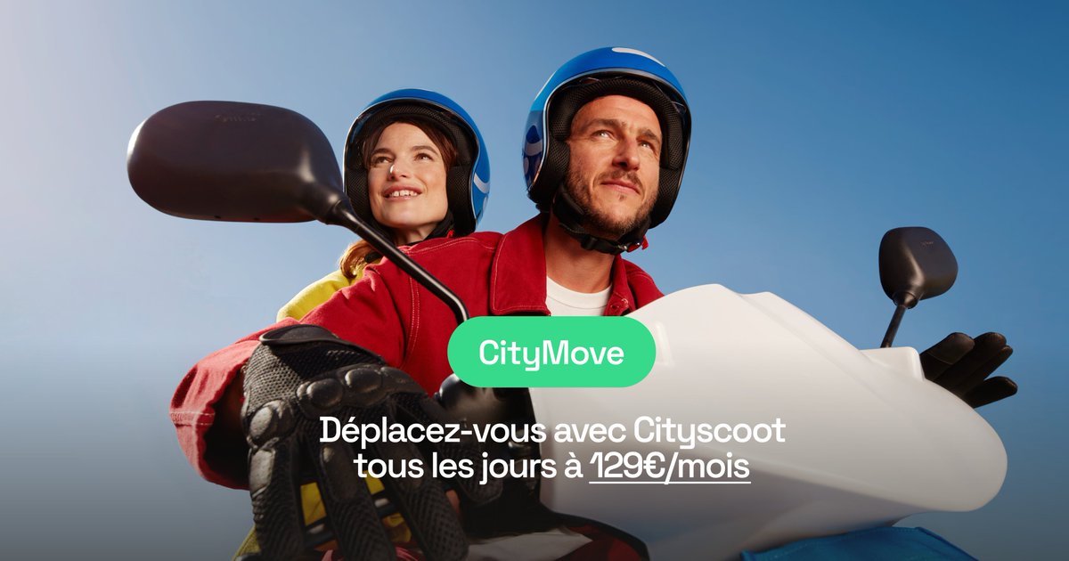 Vous l’avez tant attendu… il est là ! 🎉
Cityscoot lance son abonnement CityMove à Paris pour vous permettre de vous déplacer en toute légèreté ! 🍃

CityMove, c'est le premier abonnement à un service de scooters électriques partagés, disponible au tarif de 129€/mois à Paris !