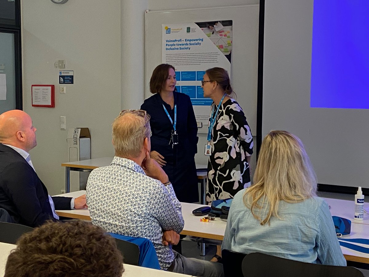 LundVirpi's tweet photo. We had international guests from the Netherlands today. The topics concerned our research program Sustainable and versatile social and health care. The research projects #DigiIN #DigiON #VoimaProfi were elaborated further. Great to collaborate! @Laurea_RDI https://t.co/4JhkHCkmYI