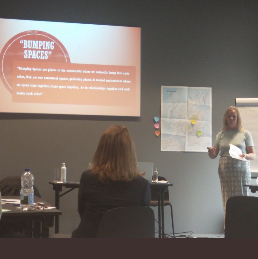 emmabest2000's tweet photo. Presenting the @truacanta workshop on community “bumping spaces” citing @CormacRussell to an international audience as part of the @LifeDeathGrief team - fantastic event. #PHPCI2022 @HellyMacG @Palliative_Scot @RebPatter @dbuch17 @PKlearning #compassionatecommunities https://t.co/SaTYxGCY7j