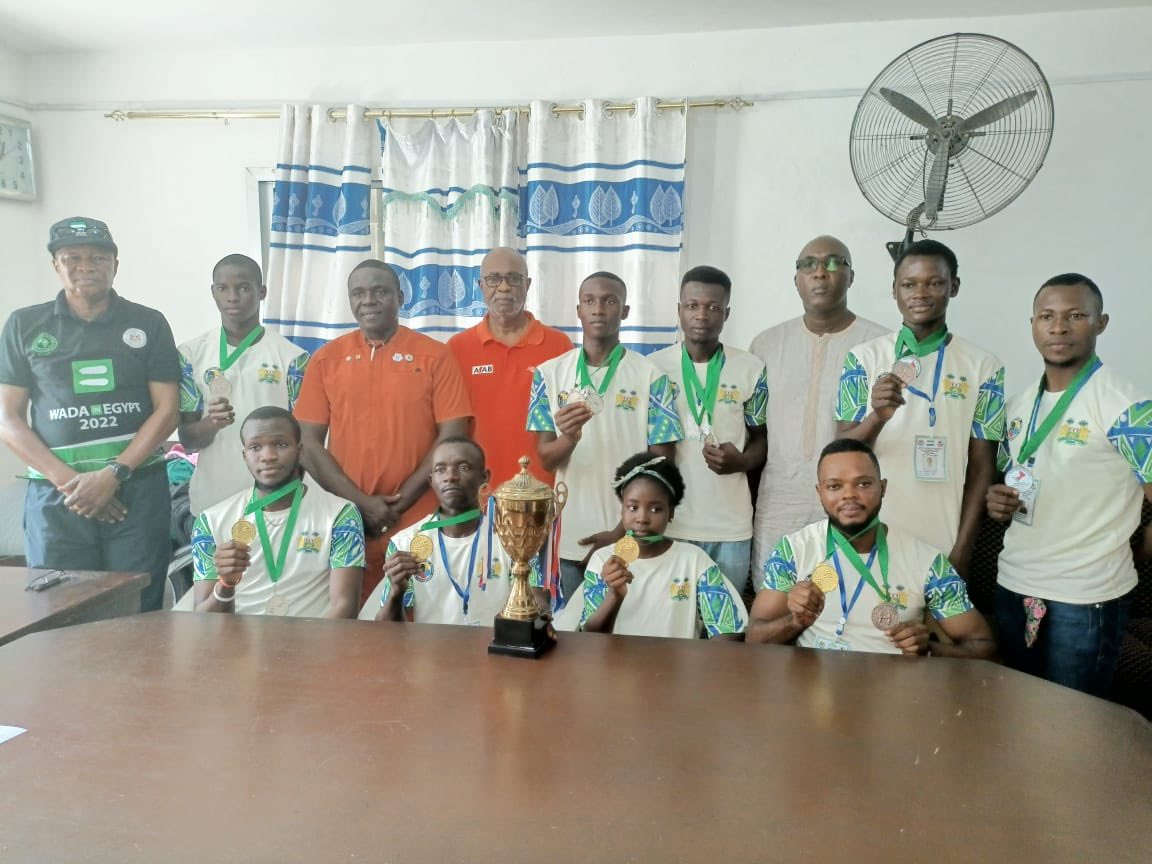 OlympicLeone's tweet photo. The #KarateFederation of #SierraLeone today presented their medalists to the @OlympicLeone President, #DrPatrickCoker after winning the #WestAfricaKarateChampionship in Freetown.#SierraLeone emerged as #Champions after winning a total of #28Medals; #6Gold, #13Silver and #9Bronze. https://t.co/KA4JgBmt3a