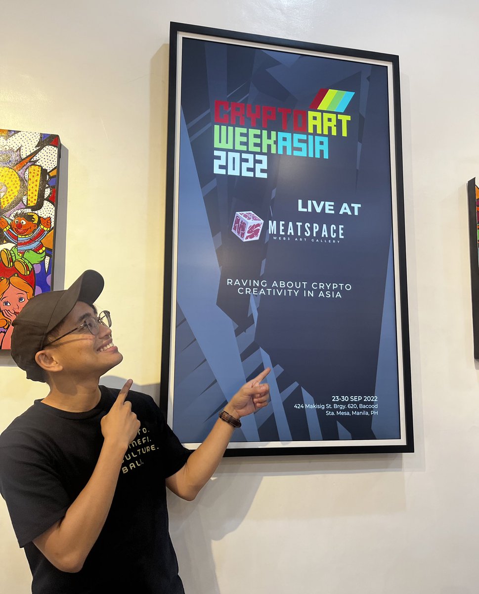 ismaeljerusalem's tweet photo. Attending @MeatspaceW3 exhibit opening for #CAWA2022 @cryptoartasia ❤️💛💚💙

#CryptoPH #CryptoArtPH 🇵🇭 https://t.co/1CMnNmCTXT