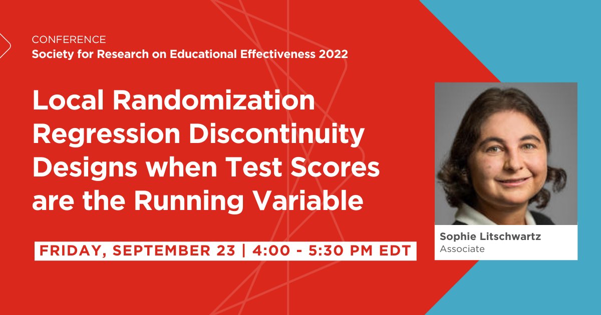 AbtGlobalImpact's tweet photo. Today at #SREE2022, Abt's @SLitschwartz presents on regression discontinuity inference.
 
Learn more: https://t.co/zfNfloDqiQ https://t.co/8RqZJFJuMx