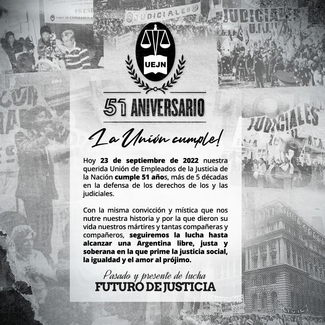 FernandezMaraL's tweet photo. 51 años de ferrea lucha en la defensa de los y las judiciales. Feliz cumple Unión! 🤎🤎🤎 https://t.co/f3WIapRBqj