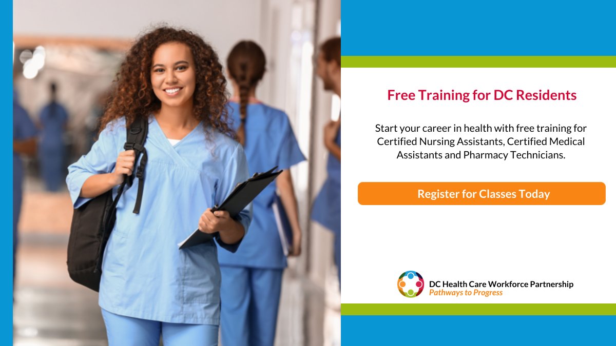 Are you a DC resident? Consider a career in health. Register for free classes and begin your journey. #dchealthcareers. Learn more at dchealthcareers.org/start-your-car…