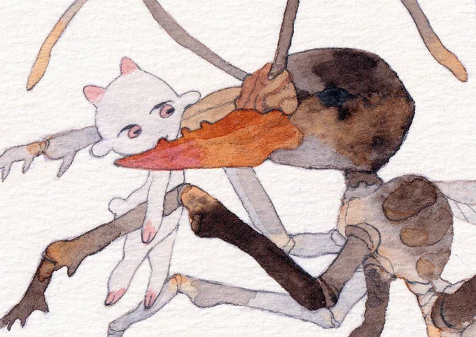 #ホイップスペース ちょっと、変わった生き物も載せてみます「ATC」という小さな紙に、ちくちく描いています…  