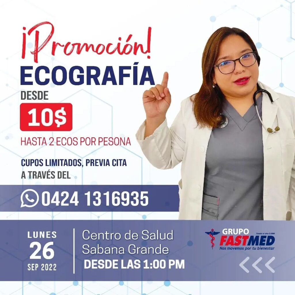 GrupoFastmed's tweet photo. Agenda ahora tu cita para el lunes 26 de agosto, desde la 1:00pm, y asiste a nuestra Gran Promoción de Ecografía, con la doctora Eliana Correa. 📢

A partir de $10, podrás hacerte el estudio que necesites en nuestro Centro de Salud Integral ubicado en… https://t.co/UnJl12ilfB https://t.co/eqeYKp1vwq