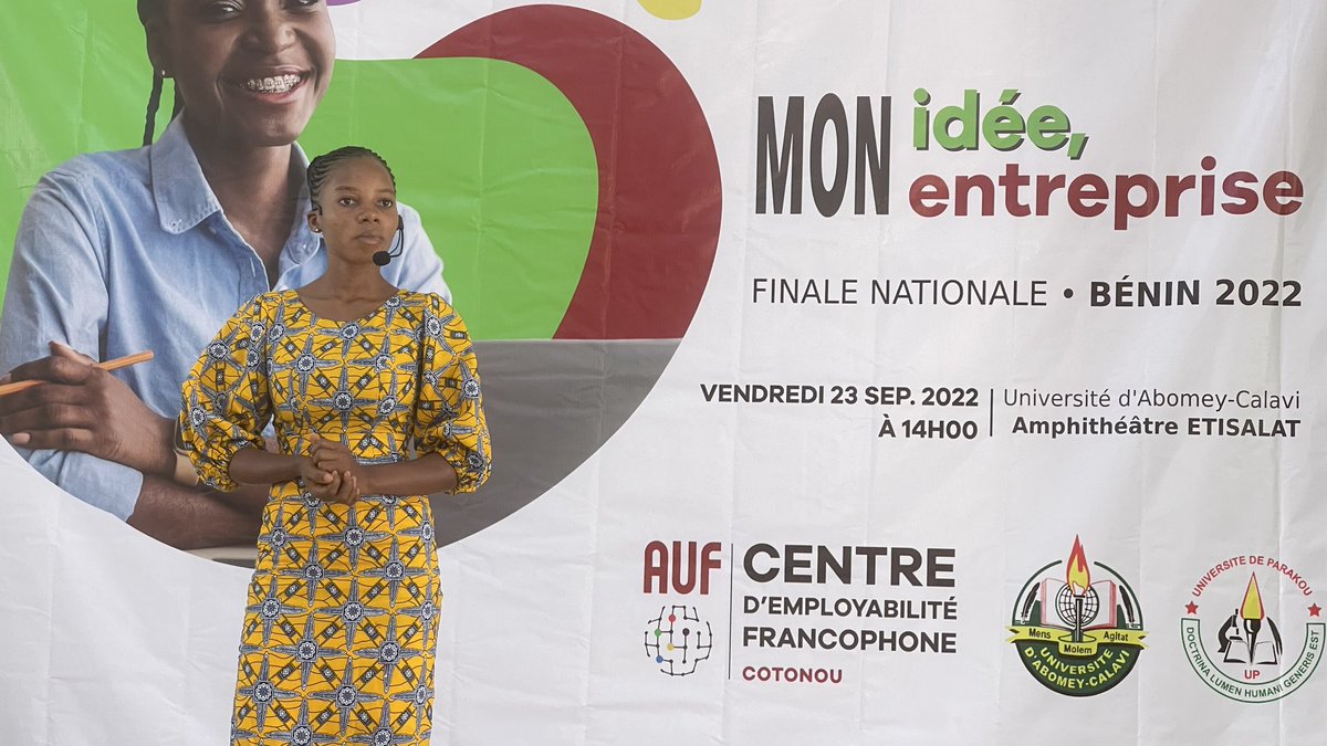 AUFBenin's tweet photo. Passage de la première candidate : Bernadette AKPE, présentant le projet AGROBEN, projet de Fabrication de la farine panifiable de haute qualité du manioc.
#MIME2022
#MIME2022BJ https://t.co/unSbvfXyV3