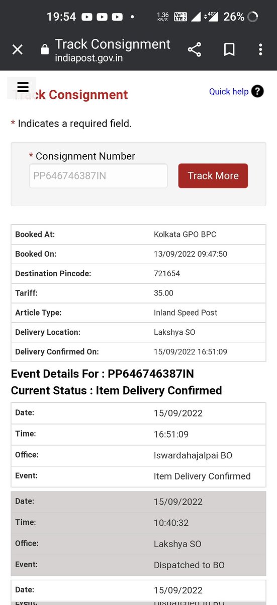 SumanKDas7's tweet photo. @IndiaPostOffice not yet received my documents and delivery persons are unaware of this consignment https://t.co/EdipIDEqYH