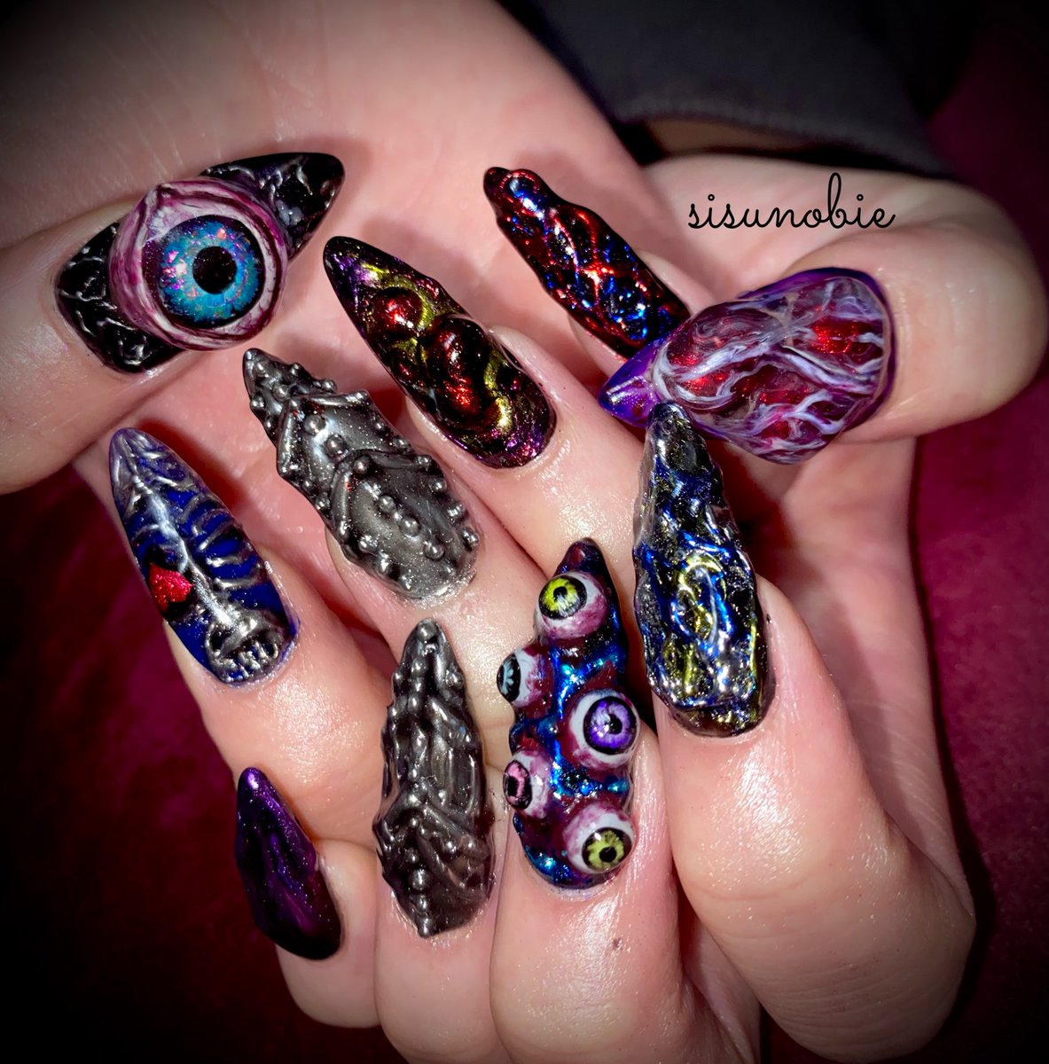 Beaupretty スパイダー ネイル リング ハロウィン ネイル アクセサリー 