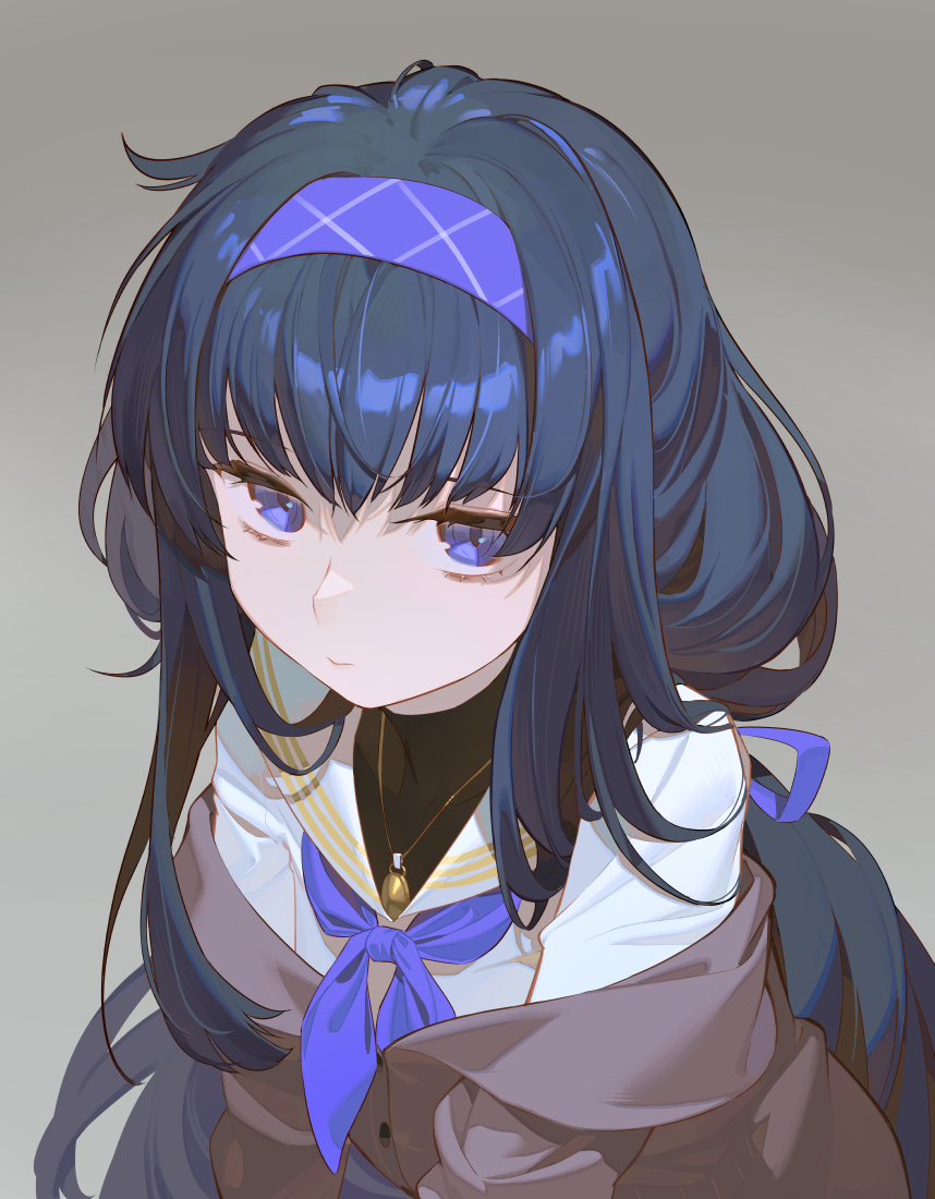 ui (blue archive) 1girl bags under eyes solo long hair hairband jewelry black hair  illustration images