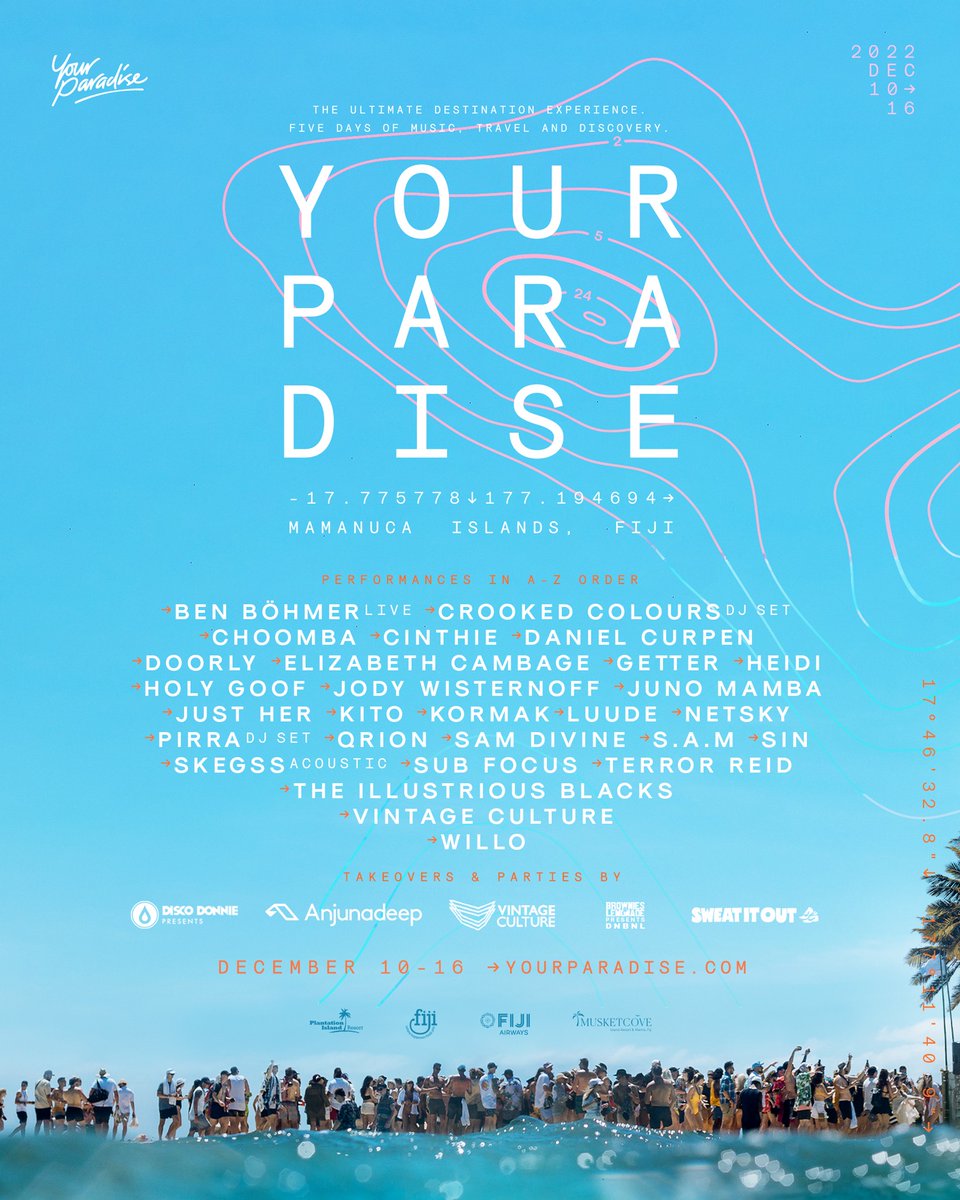 Who’s joining us in Fiji this December for @YourParadiseExp? ✈️🏝 We’re bringing @benbohmermusic, @_Qrion_, @junomamba, Jody Wisternoff, @justhermusic and @danielcurpen along. Tickets ➜ yourparadise.com