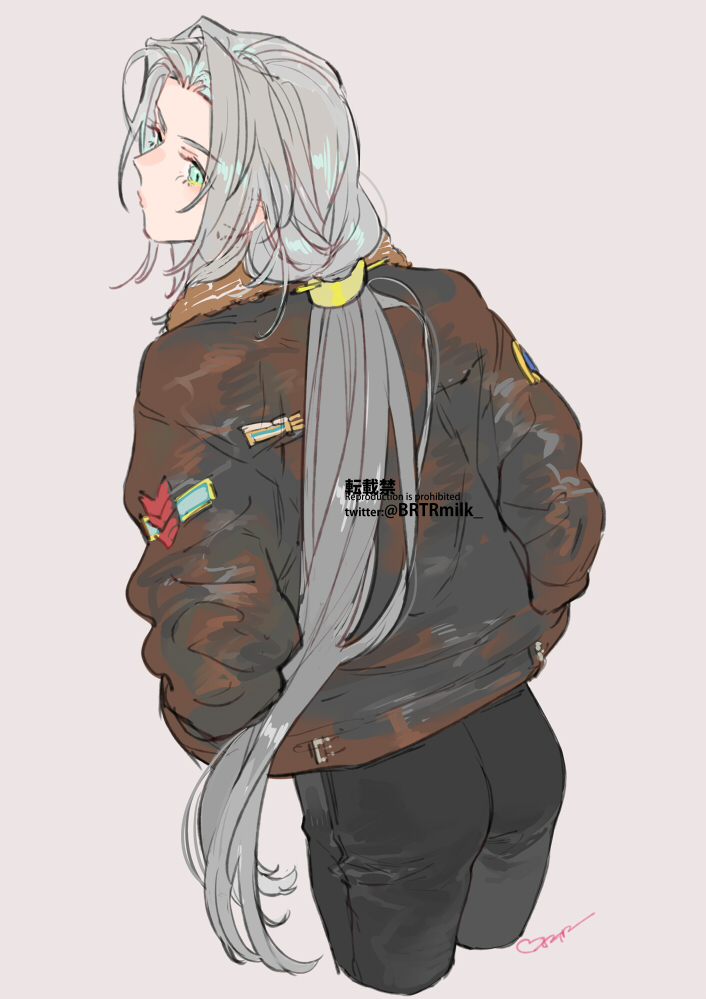 long hair jacket solo pants black pants grey hair looking back  illustration images