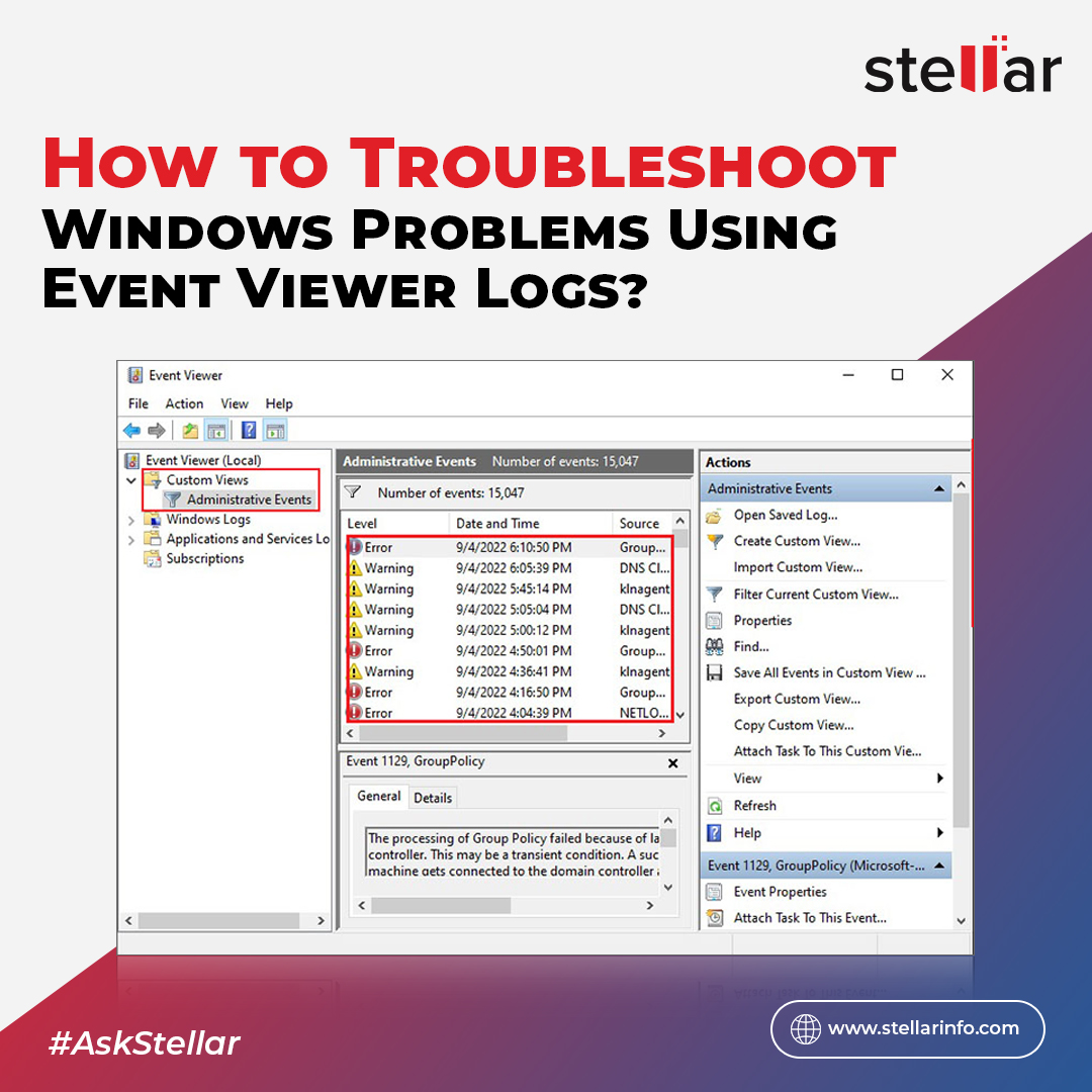 stellarinfo's tweet photo. #BSOD β
#Screenfreeze β
#Constantinterruptions β
If such frequent issues disrupt your work, then
Troubleshoot your #Windows laptop with #EventViewerLogs.
Read full article for details https://t.co/XooVYHGSkG
#troubleshoot #fileexplorer #datarecoverysoftware #askstellar https://t.co/j7m9cKXdjf