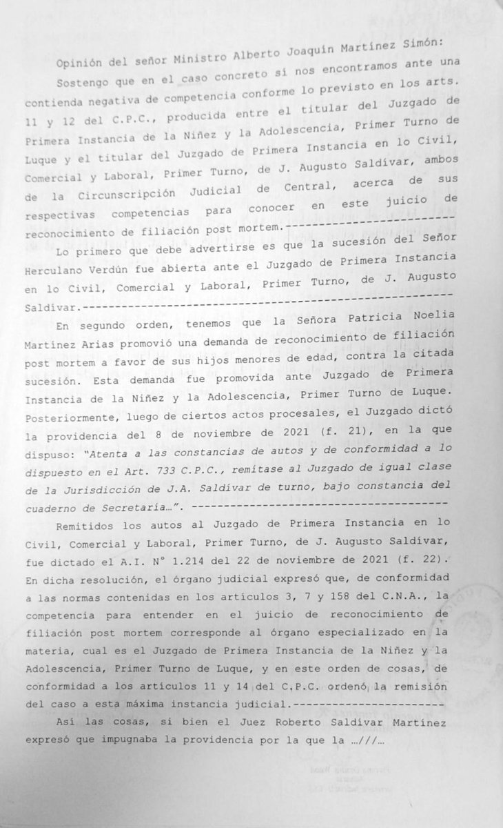 MercadoRotela_E's tweet photo. IMPORTANTE: Para abogados de los fueros Civil y Niñez y Adolescencia: La Sala Civil y Comercial de la CSJ considera que en una acción de filiación post mortem, el juzgado competente es el de la Niñez y Adolescencia y no el de la sucesión (A.I. No. 826 del 20/09/2022). https://t.co/cbC1kY7ufi