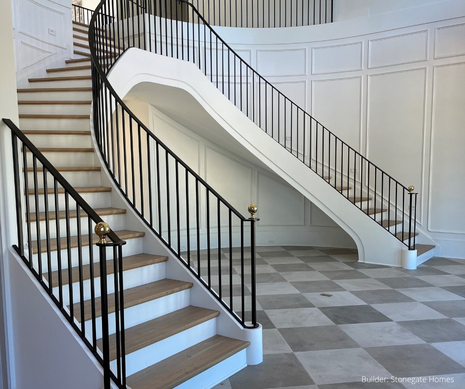 Our #Nashville team recently completed the installation of this grand double-staircase for <a href="/stonegate_homes/">Stonegate Homes</a> in the @rosebrookebrentwoodtn neighborhood, site of the 2022 Nashville Parade of Homes. This event is taking place October 8-23. Be sure to add this to your calendar.