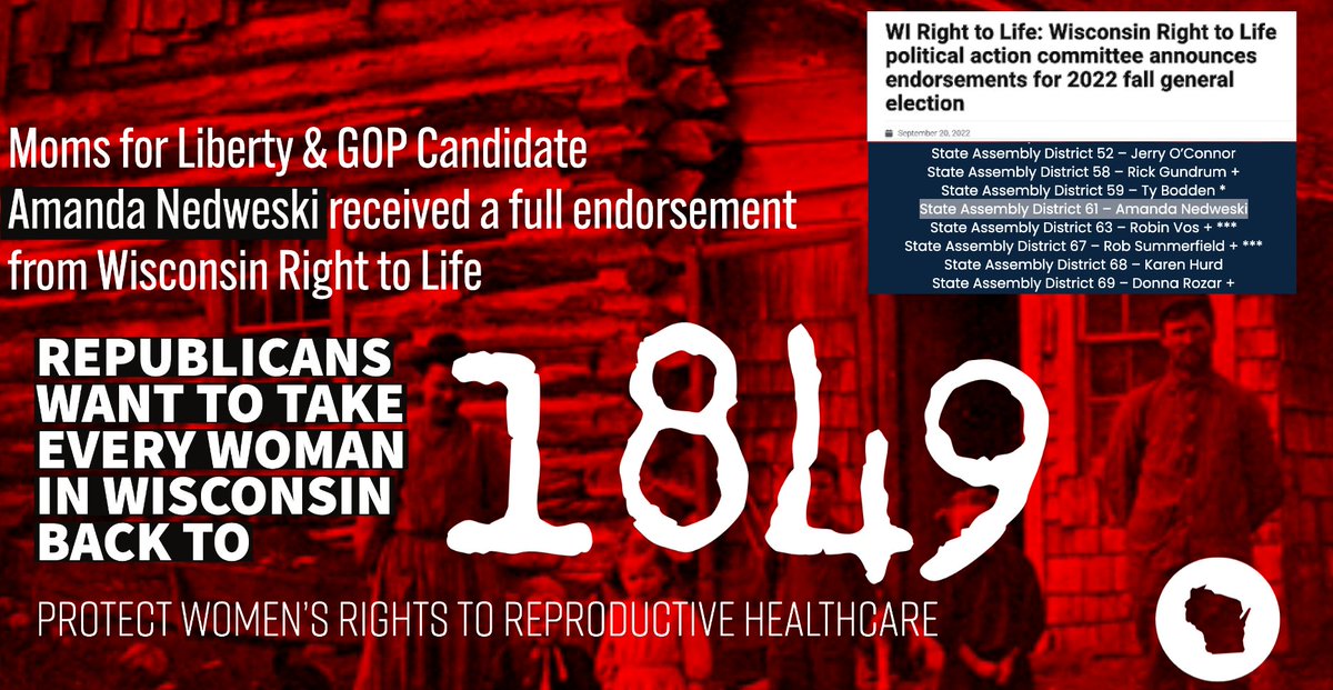 jnorcr's tweet photo. @JoelforWI @FriendsofMaxD61 #WIGOP and #Moms4Liberty candidate for #Wisconsin Assembly #AmandaNedweski received an unqualified endorsement from Wisconsin Right to Life. 
She is part of #The1849Project to take away women's rights to #reproductivehealthcare. 
#Kenosha #WIAD61 #Max4WI https://t.co/2wa3jt9RqJ