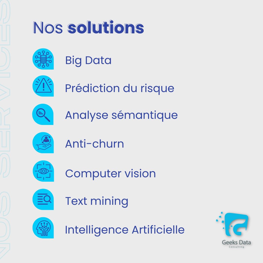 GeeksDataa's tweet image. Geeks Data Consulting vous accompagne dans votre transformation digitale et vous fournit les meilleurs services pour aider votre entreprise à être plus #productive, #agile et #novatrice