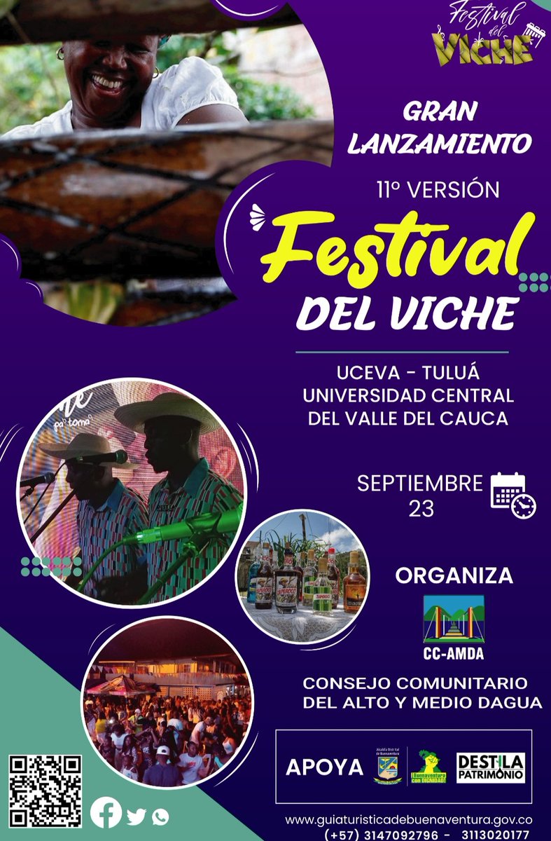 🗣️
Hoy Gran Lanzamiento Festival Del Viche🍾🥳🤩

Organiza:
👇🏾
Consejo Comunitario Del Alto y Medio Dagua.

Apoya:

#AlcaldiaDistritaldeBuenaventura🔰
#BuenaventuraConDignidad💯
#destilaPatrimonio