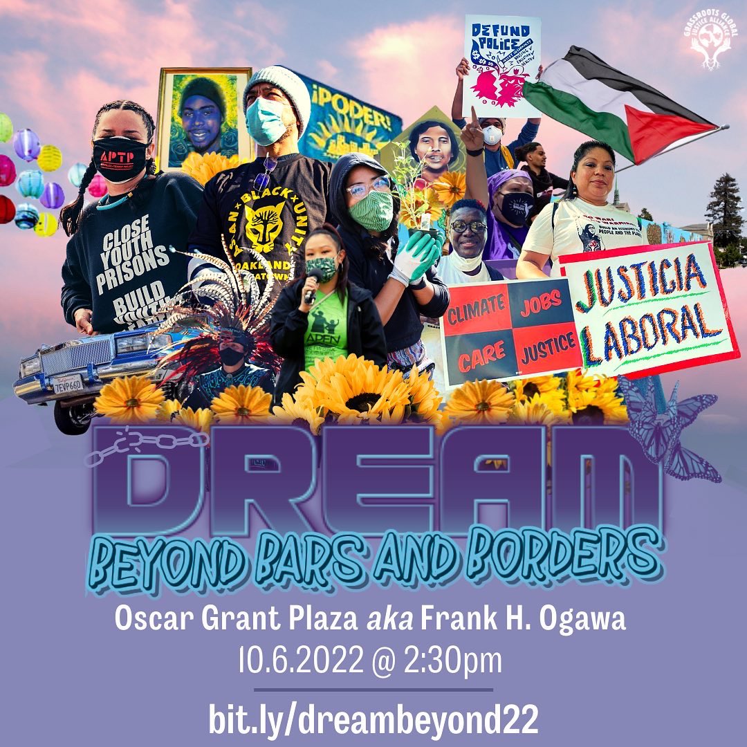 ggjalliance's tweet photo. Join us for “DREAM Beyond Bars and Borders,” on Thurs, Oct 6th, 2:30pm at Oscar Grant Plaza.

Hosted by @CURYJ and @mujrsunidas, as part of the @ggjalliance's 8th Membership Assembly. More info at: https://t.co/fh9H7i0dN5

#GGJIntoFormation #DreamBeyond https://t.co/QfOChshG19