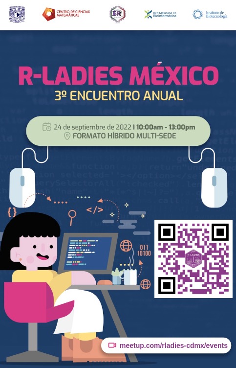 👉 3er Encuentro anual #RLadiesMX
¡Acompáñennos!
Hablaremos de cómo ha crecido nuestra comunidad R Ladies México, tendremos una mesa redonda sobre el multilenguaje y una serie de talleres simultáneos híbridos 
💜 Tenemos 15 puestos en meetup.com/es/rladies-cdm…