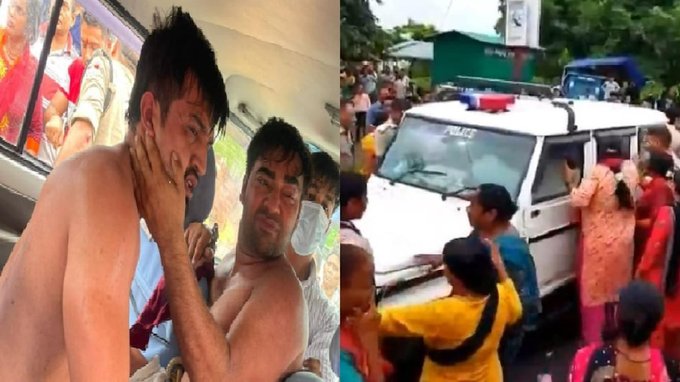 subhamt356's tweet photo. The anger of the women erupted on the son of the BJP leader, stopped the police car on the middle road and beat him up.

#Uttarakhand
#JusticeForAnkita 
"अंकिता भंडारी" https://t.co/W5sKLzyCCR
