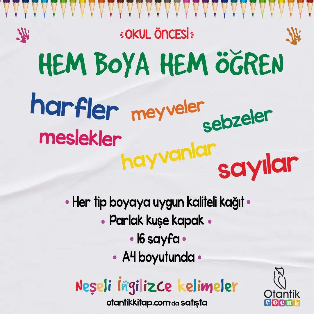 otantikkitap's tweet photo. Okul öncesi
Hem boya hem öğren
Neşeli İngilizce kelimeler

#otantikkitap #otantikçocuk #okulöncesi #paintandlearn #boyamakitabı https://t.co/mXWq773kqY