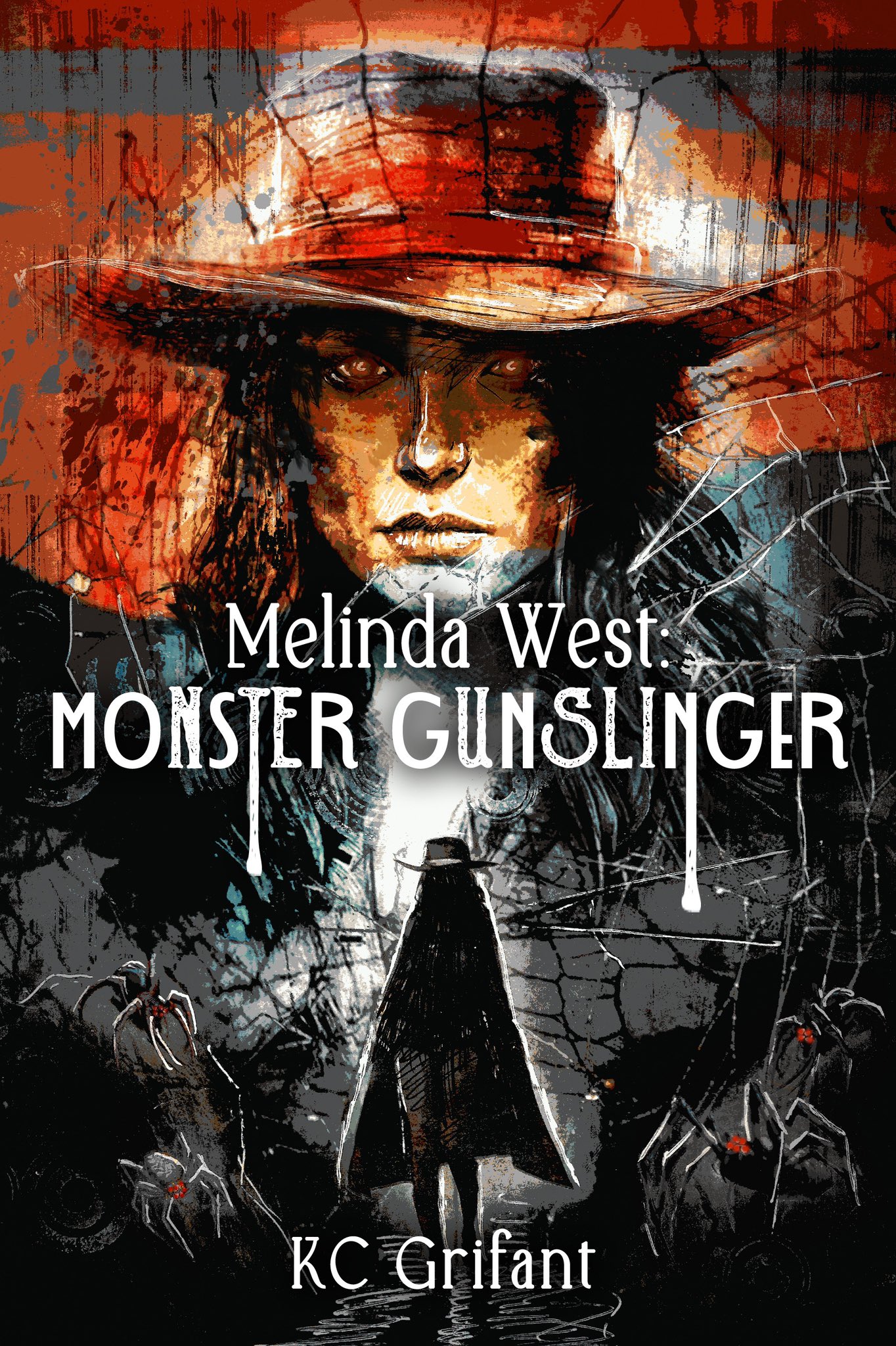 Book cover showing a gunslinger surrounded by monster spiders.