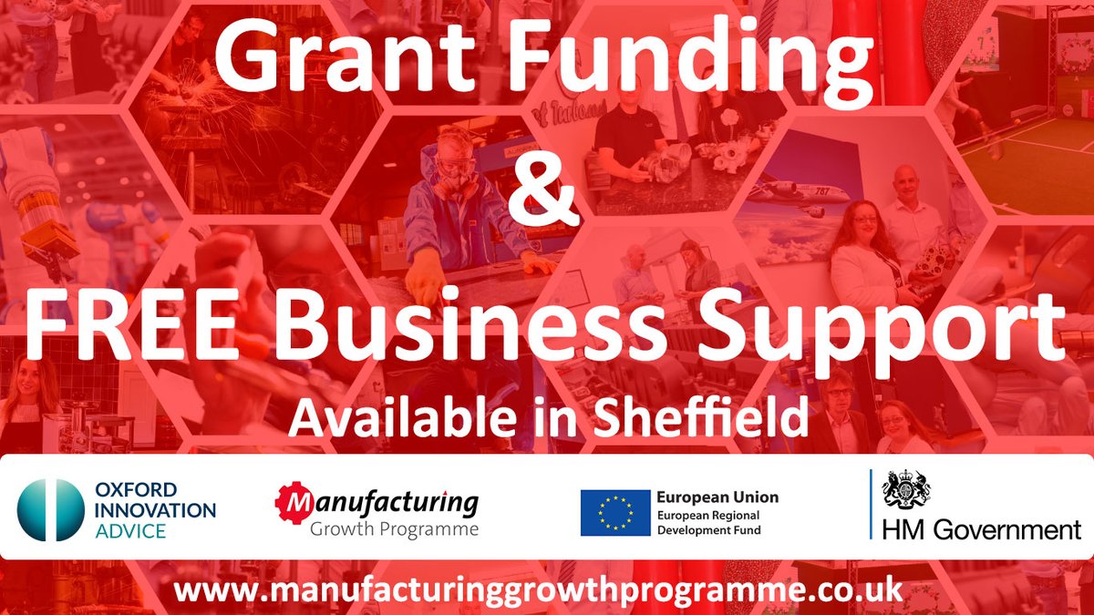 MfgGrowthP's tweet photo. #SheffieldHour Are you an SME Manufacturer looking to grow your business? Click the link to see if you are eligible for grant funding & free business support! https://t.co/ooF7db0UMc #Manufacturing #BusinessSupport #GrantFunding https://t.co/JYYvhVlkG2