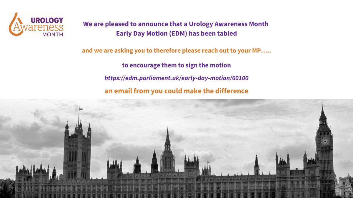 TUF_tweets's tweet photo. Reach out to your MP….. We are pleased to announce that a Urology Awareness Month Early Day Motion (EDM) has been tabled https://t.co/iIm0aTO8Cs
We’re asking supporters to encourage their MP to sign EDM 391, an email from you could make the difference 
#UAM22 #urologyhealth https://t.co/eNvVPTb7sB