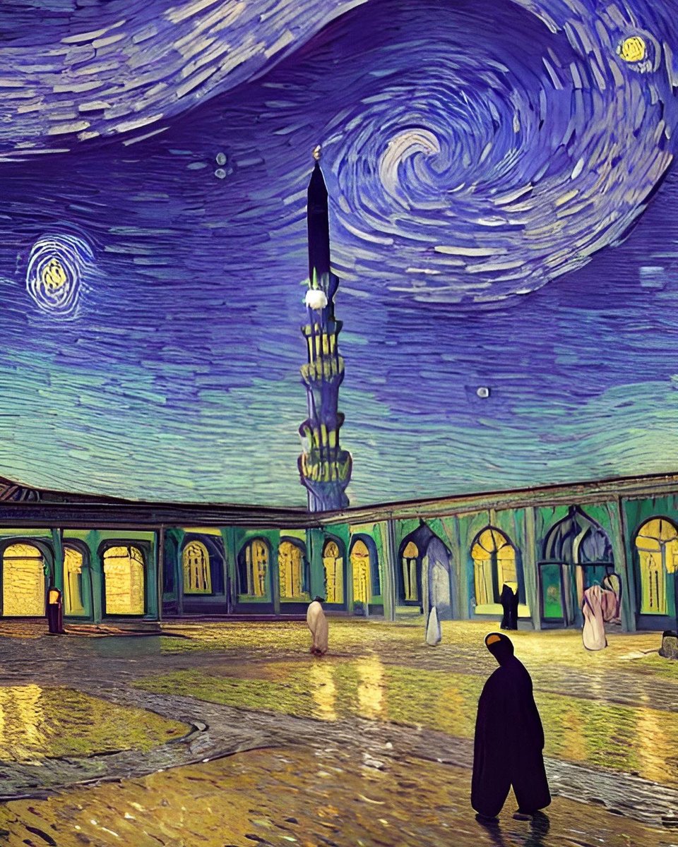 Ameer's tweet photo. Jummah Mubarak! 

Here are Van Gogh inspired Islamic art I was able to create through artificial intelligence. https://t.co/2IxE8h1tpK