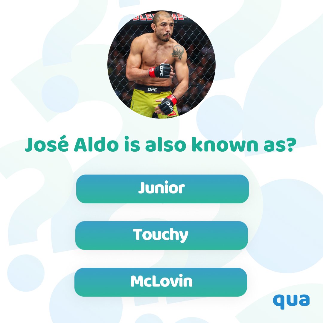 QuizQua's tweet photo. José Aldo da Silva Oliveira fought his first professional MMA fight at the age of 17 at EcoFight 1 on 10 August 2004 💪

#letsqua
#qua #quaquiz #amazon #lazada #UFC #MMA #Sports #Entertainment #UFCFighter #MixMartialArts #JoseAldo #ufc242 #UFC280 #UFC279 #UFCParis #UFCVegas60 #RT https://t.co/NKIlbcmHh9