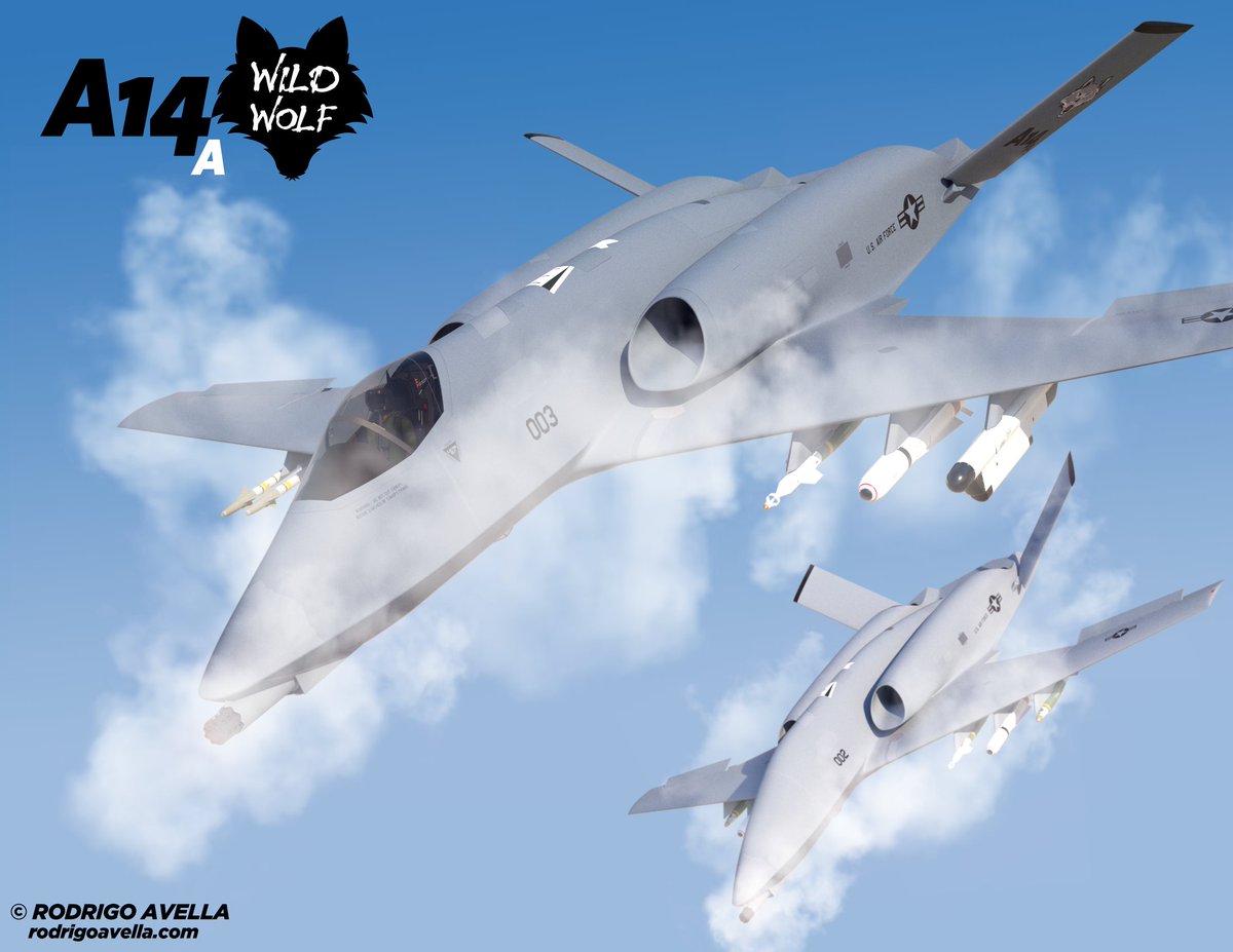rodrigoavella's tweet photo. A14-A Wild Wolf - Manned version and drone.
https://t.co/wVwLpBMhZ4
#A10 #AX #warthog #thunderbolt #attackaircraft #airsupport #sixthgenerationfighter #ngad #conceptaircraft #military #usa #airforce #usaf #navy #fighter #fighterjet #jetfighter #stealth #concept #uav #ucav #drone https://t.co/RNF8ZxSWg9