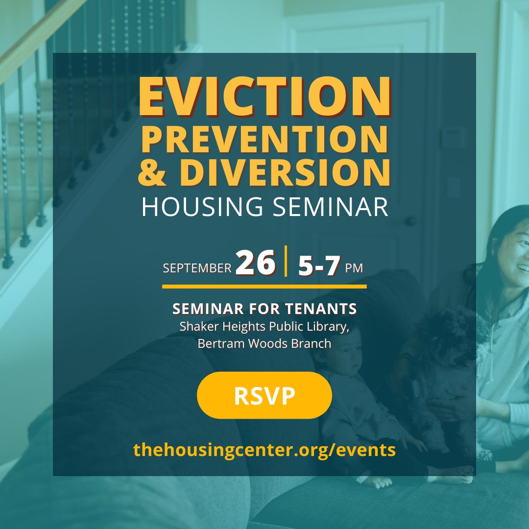Join us on Monday, 9/26 from 5-7PM at <a href="/ShakerLibrary/">Shaker Library</a> for an informative housing seminar! Experts from The Fair Housing Center, @legalaidcle, and @mediateCLE will speak on topics relating to eviction prevention and your housing rights. RSVP: thehousingcenter.org/events